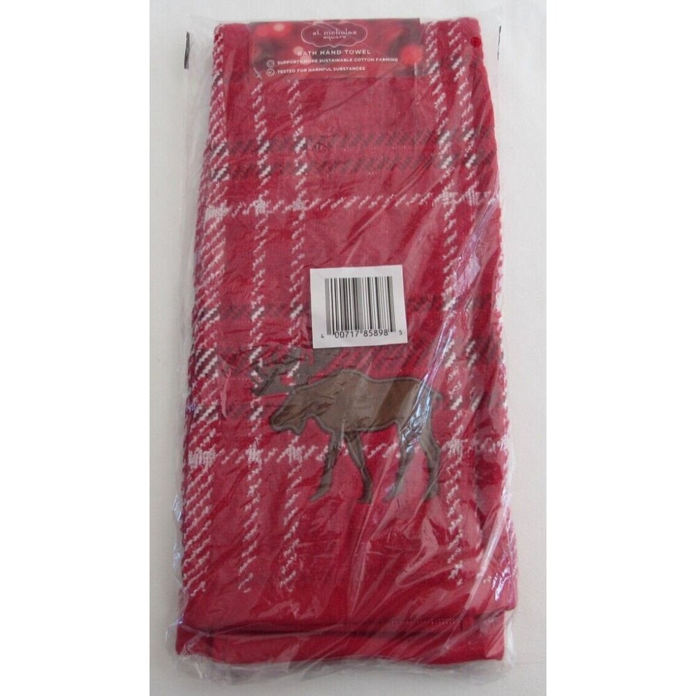 St. Nicholas Square Kohl's Moose Plaid Bath Hand Towel NWT